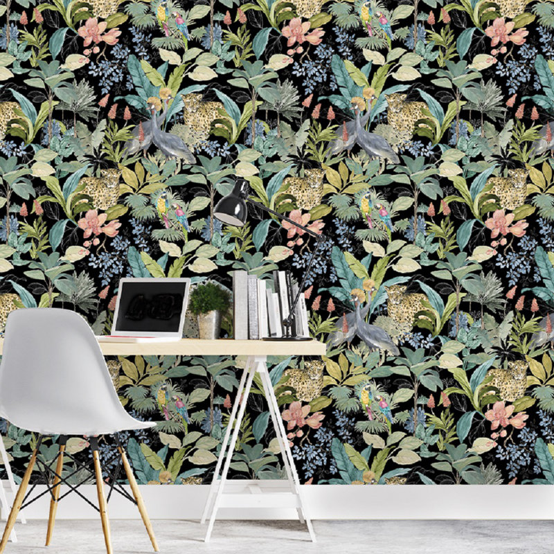 Scorpio 10m x 68cm Matte Finish Wallpaper Roll, Black/Green/Turquoise