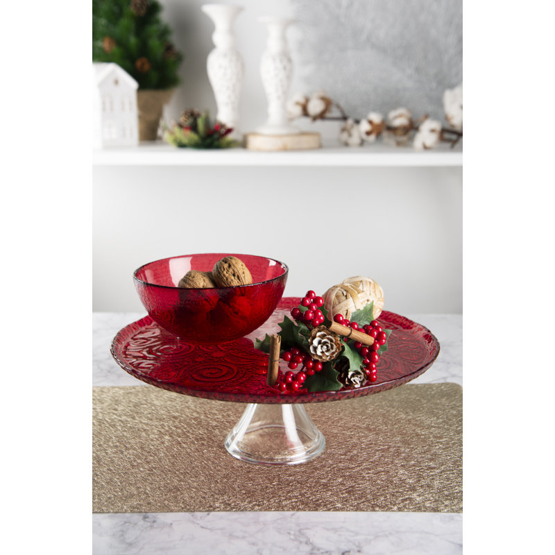 ARABESQUE RED Glass Cake Stand