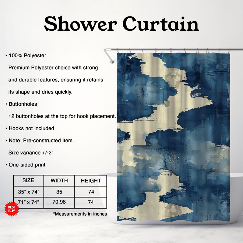 Rideau de douche Blue Twirls - Premium, H 74 po x l 71 po