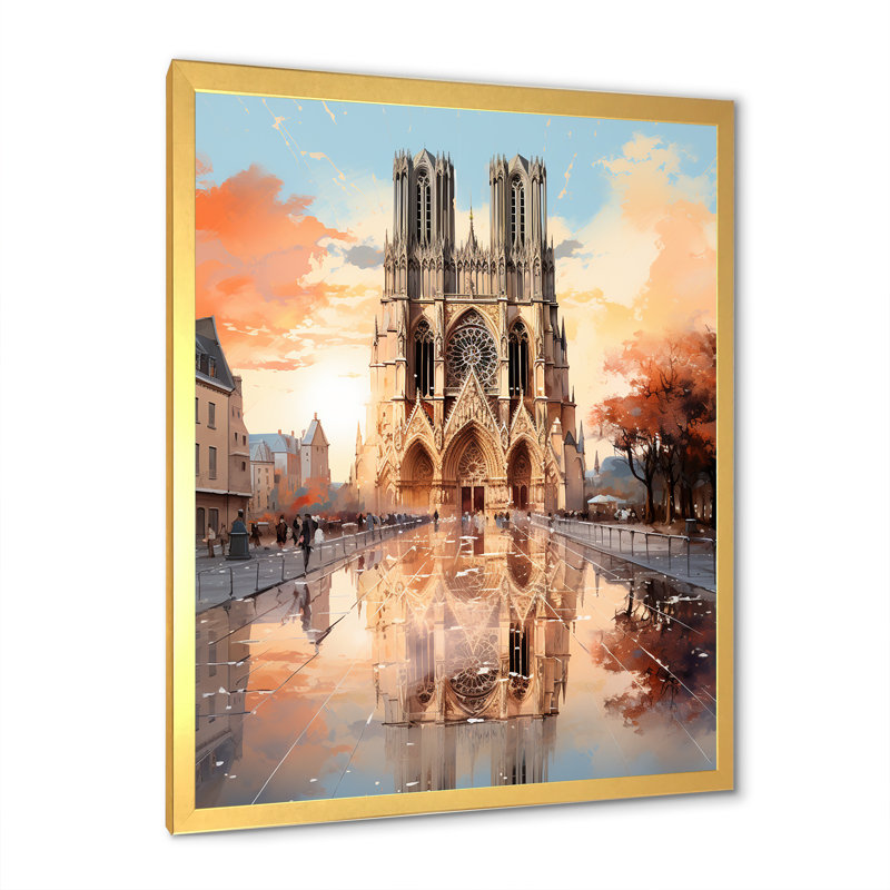Cathédrale de Paris - impression, Cadre doré simple, H 20 po x l 12 po x P 1 po