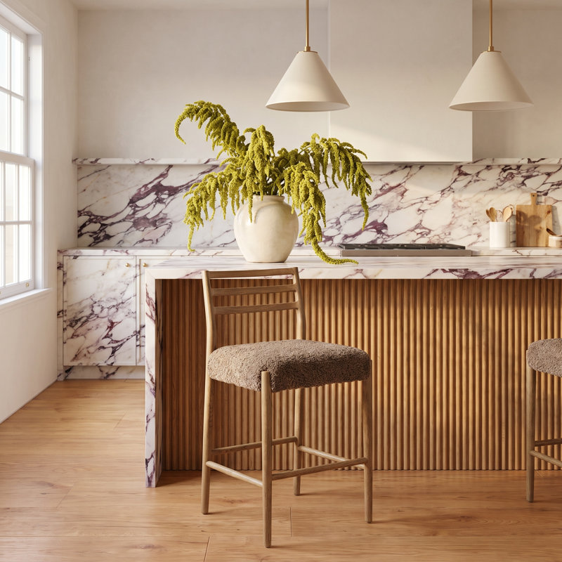Lindyn Stool, Smoked Oak, Taupe Shearling, Counter Stool (26.25" Seat Height)
