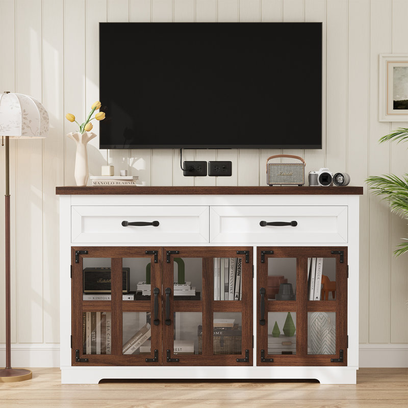 Sideboard Buffet Cabinet With Storage 53.1" Modern Cabinet Glass Door Buffet Table