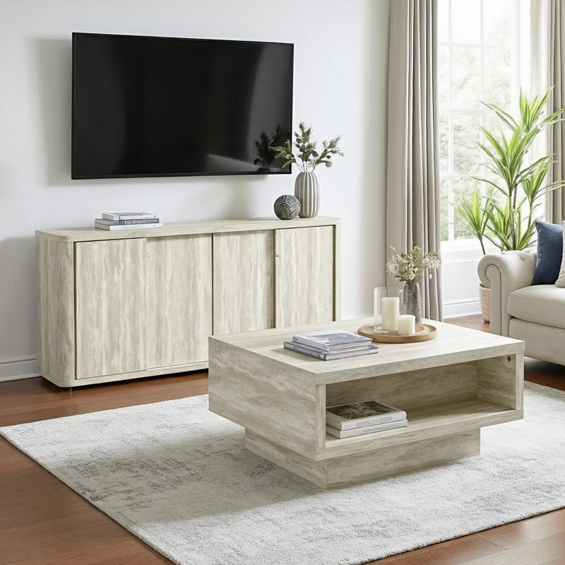 Caomhan 2 Piece Living Room Table Set, Travertine