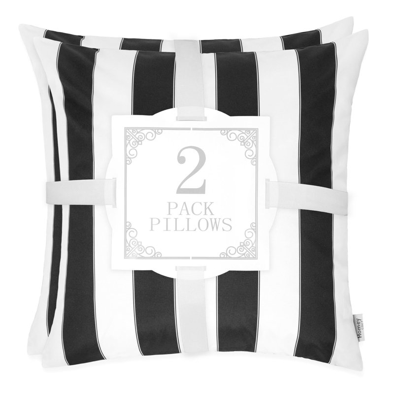 Striped Outdoor Reversible Throw Pillow, Black, 20" x 20"