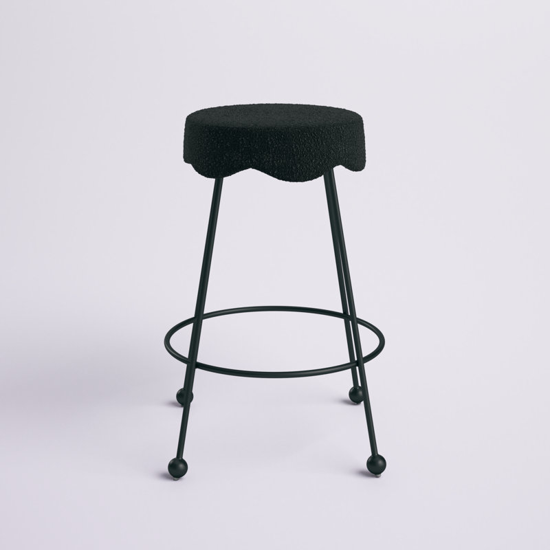 Fleur Boucle Fabric Counter Stool, Black Boucle Fabric