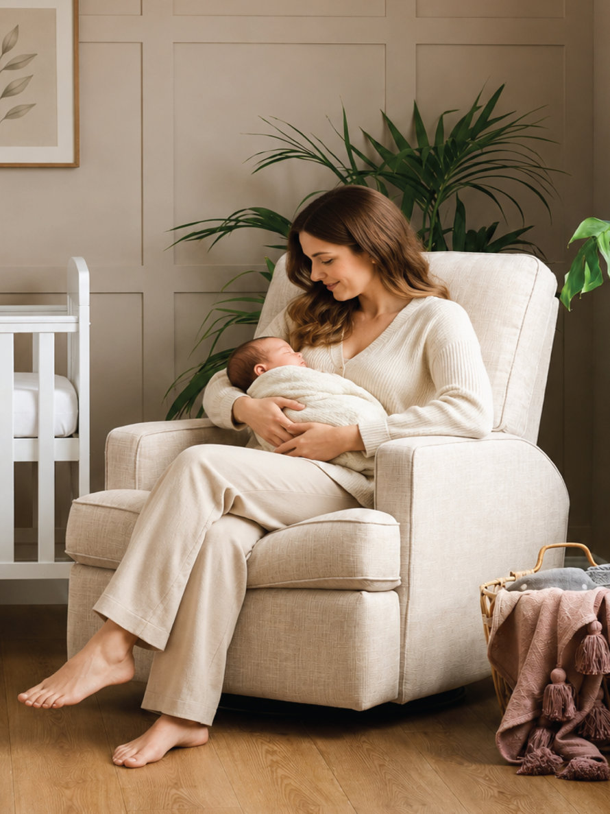 Mom and baby in a nursing chair