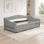 Lit de jour simple rembourré de taille XL avec ceinture à DEL et 2 tiroirs, gris