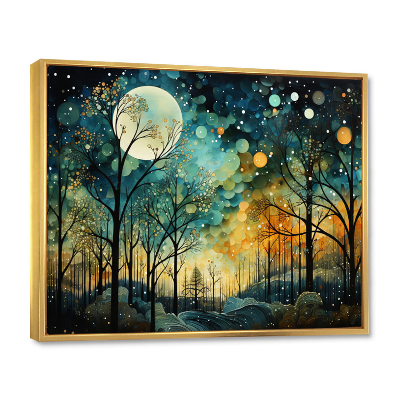 «Enchanted Forest - Abstract Collages», art mural, H 34 po x l 44 po, Reproduction avec cadre flottant, Doré