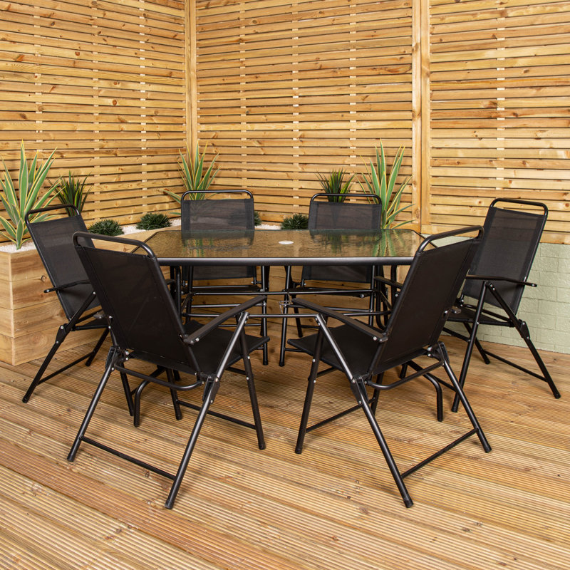 6 - Person Patio Dining Set with Rectangular Table, Black