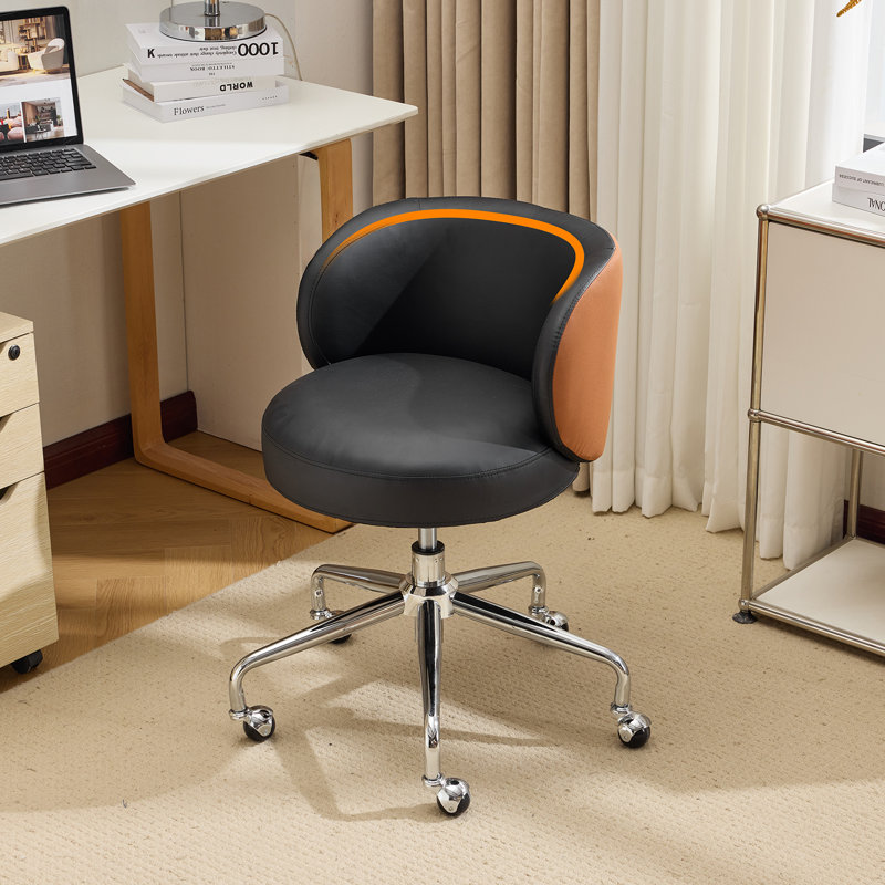 Chaise de bureau pivotante en polyuréthane à hauteur réglable pour bureau à domicile et espace de vie, Noir / brun