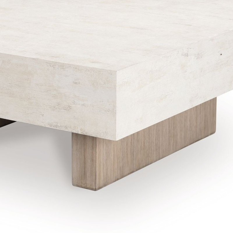 Table basse Laina, plateau carré de 42 po, pieds larges, brun grisâtre