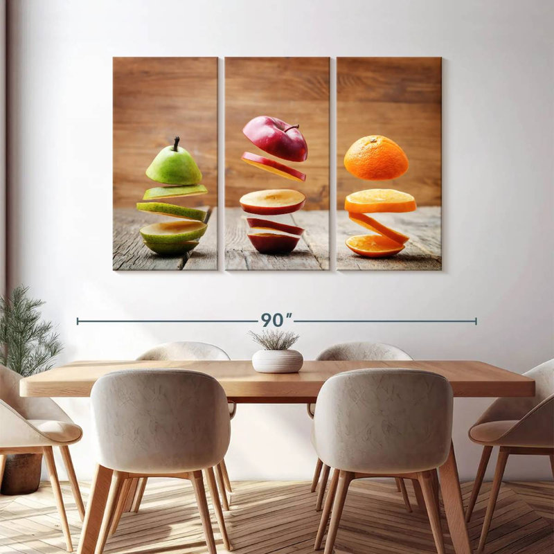 Tranches de fruits - 3 impressions sur toile tendue, H 48 po x l 74 po x P 1,25 po