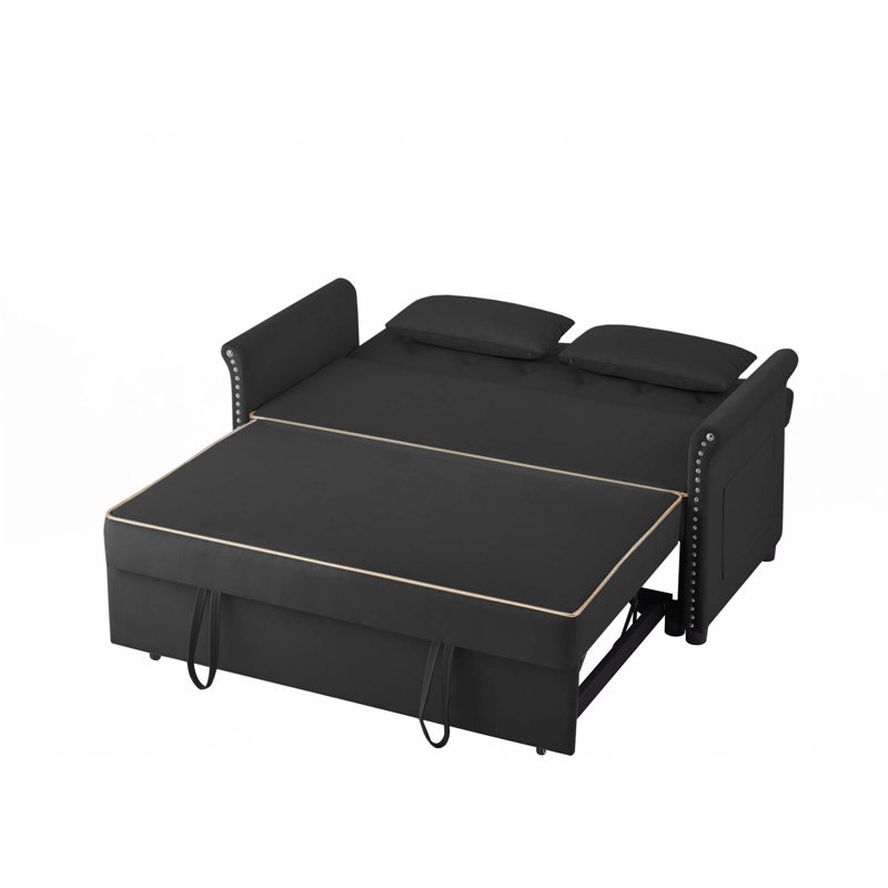Velvet Sleeper Sofa Bed, Black