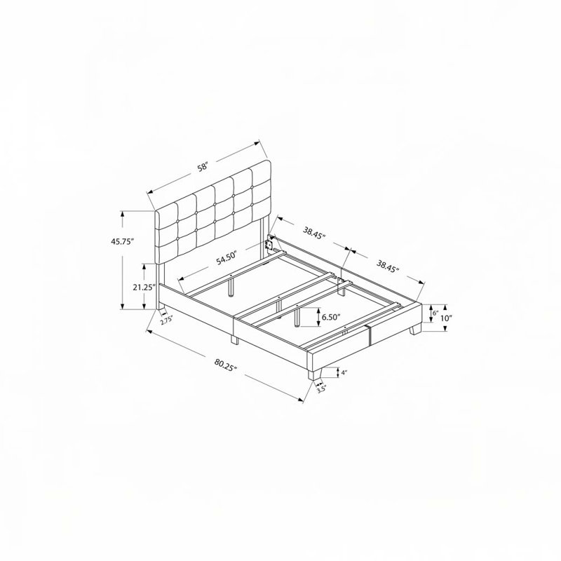 Lit plateforme en tissu d'ameublement, Double , gris