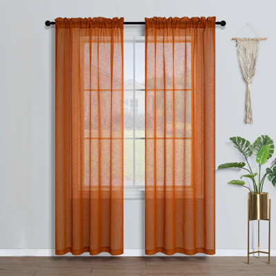 Burnt Orange Sheer Curtains 2 Panels Rod Pocket Bohemian Semi Sheer Curtain Rustic Light Filtering Boho Curtains For Living Room 84 Inches Long