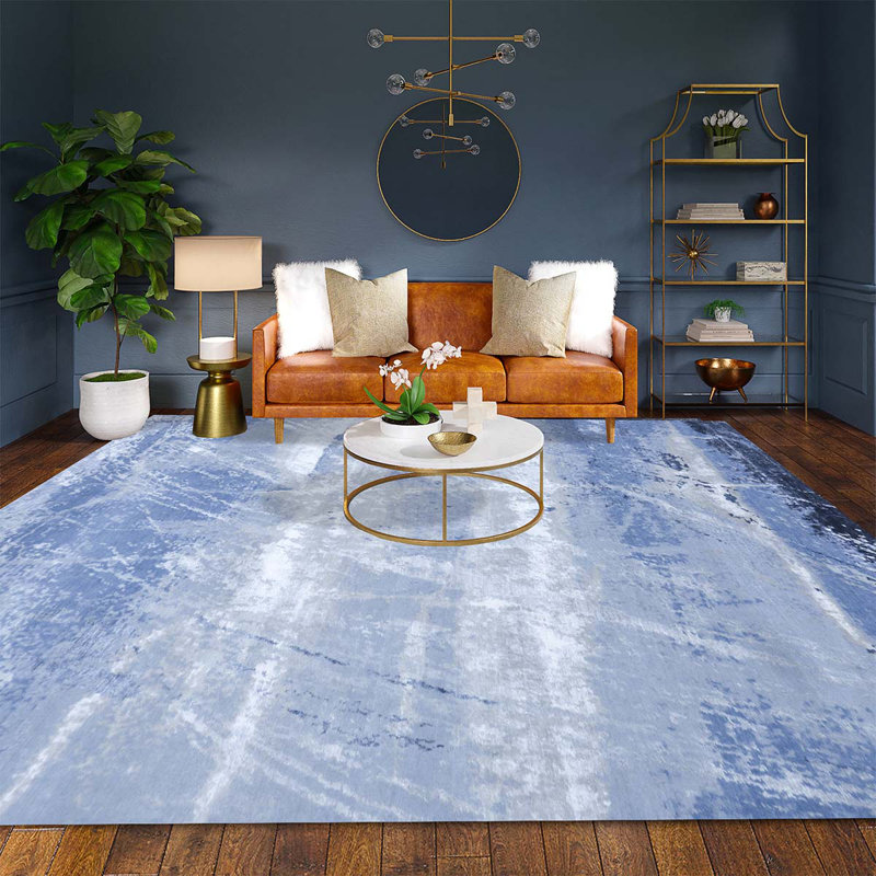 Tapis tissé à la main en bleu / gris, Rectangle 7 pi 9 po x 9 pi 9 po