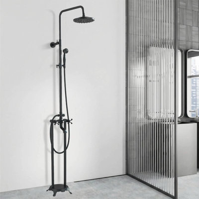 Robinet de baignoire de luxe sur pied en laiton chromé poli avec douchette pivotante à deux poignées 150cm
