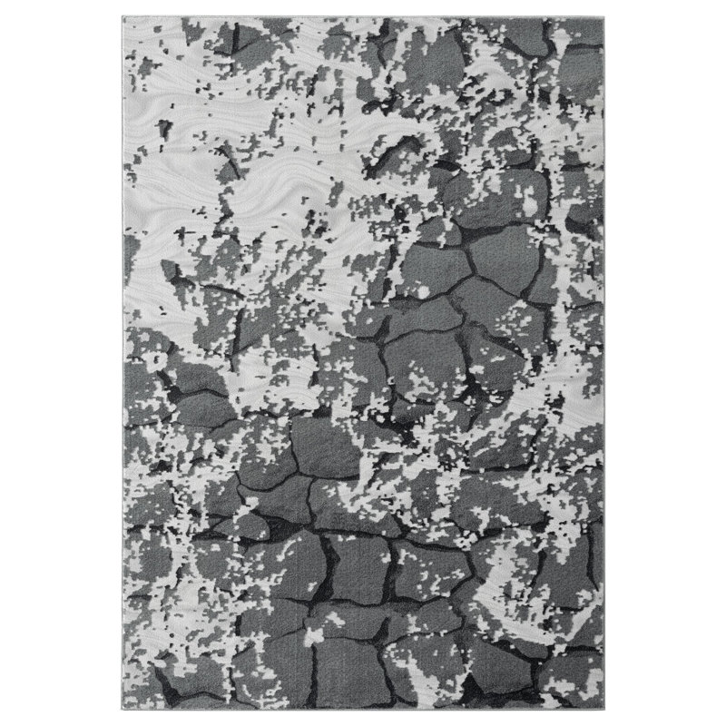 Moody Abstract Gray Area Rug, Rectangle 4' x 6'