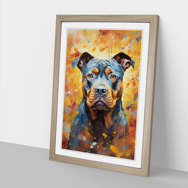 Staffordshire Bull Terrier Impressionism - Framed Print, Oak, 64cm H x 46cm W x 2cm D