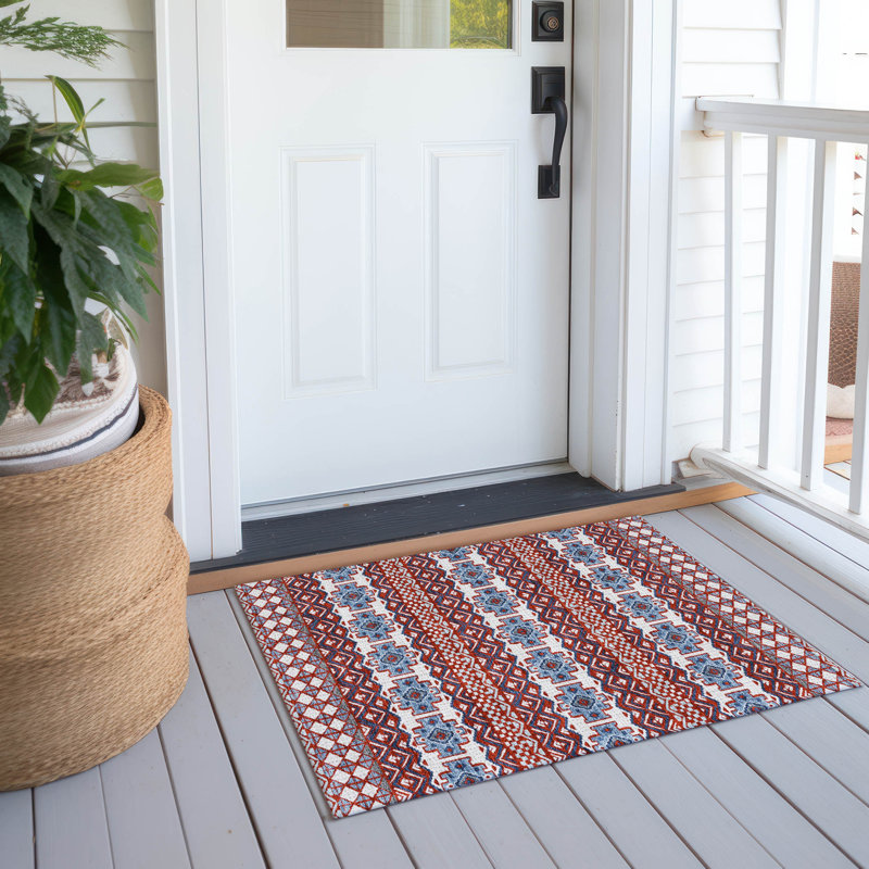 Machine Washable Indoor/Outdoor Chantille ACN2760 Striped Rug, 1'8" x 2'6", Red