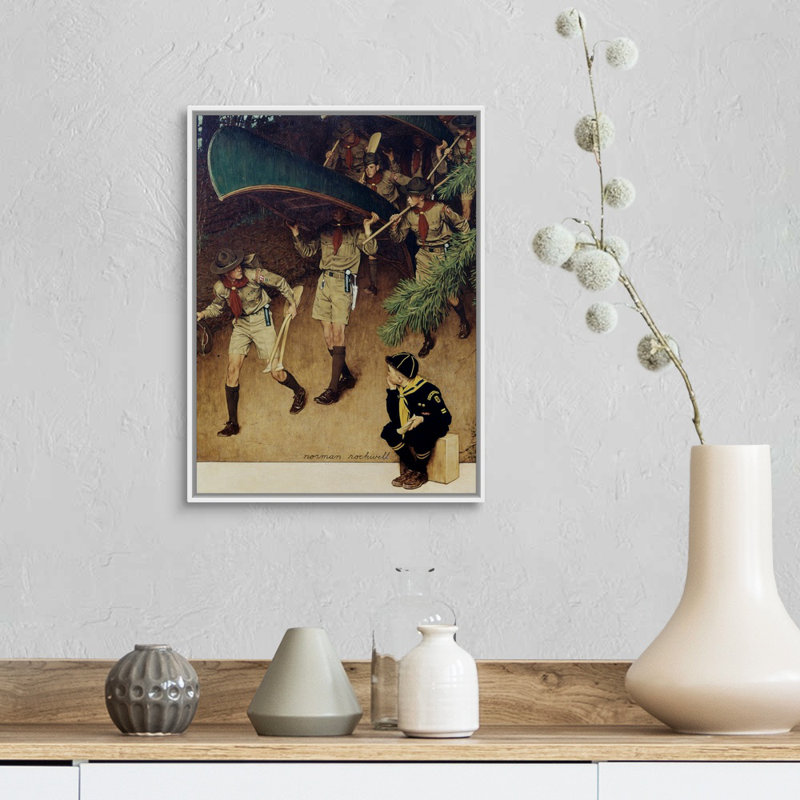 Hommes sur toile, art mural, H 18 po x l 14 po x P 1,75 po, Cadre flottant blanc