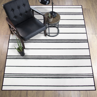 Stripe Black And White Flatweave Washable Indoor / Outdoor Rug