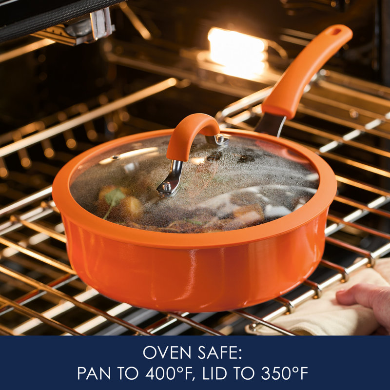 Orange 3-Quart Nonstick Aluminum Saute Pan with Silicone Handle