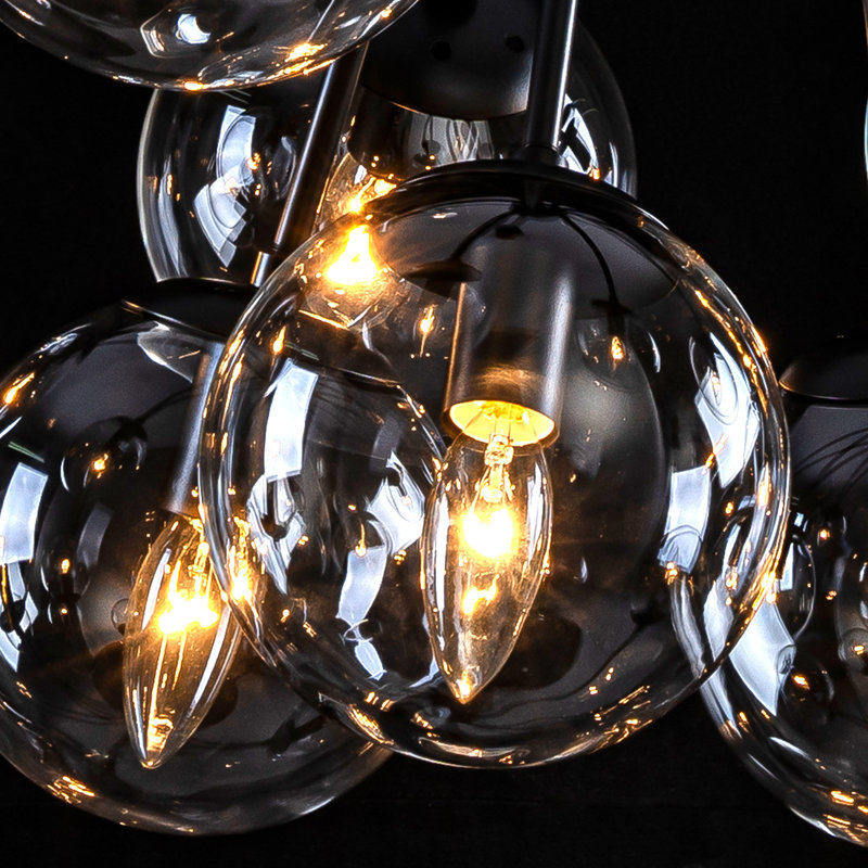 Modern 12-light Bubble Glass Chandelier, Matte Black