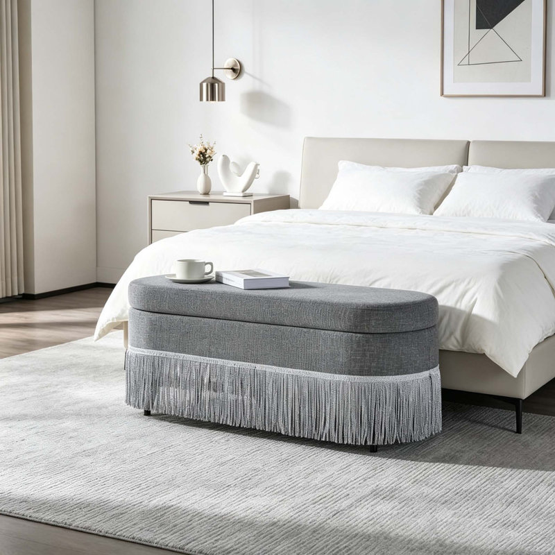 Repose-pieds ovale rembourré avec rangement, repose-pieds multifonctionnel et rangement caché, Grey