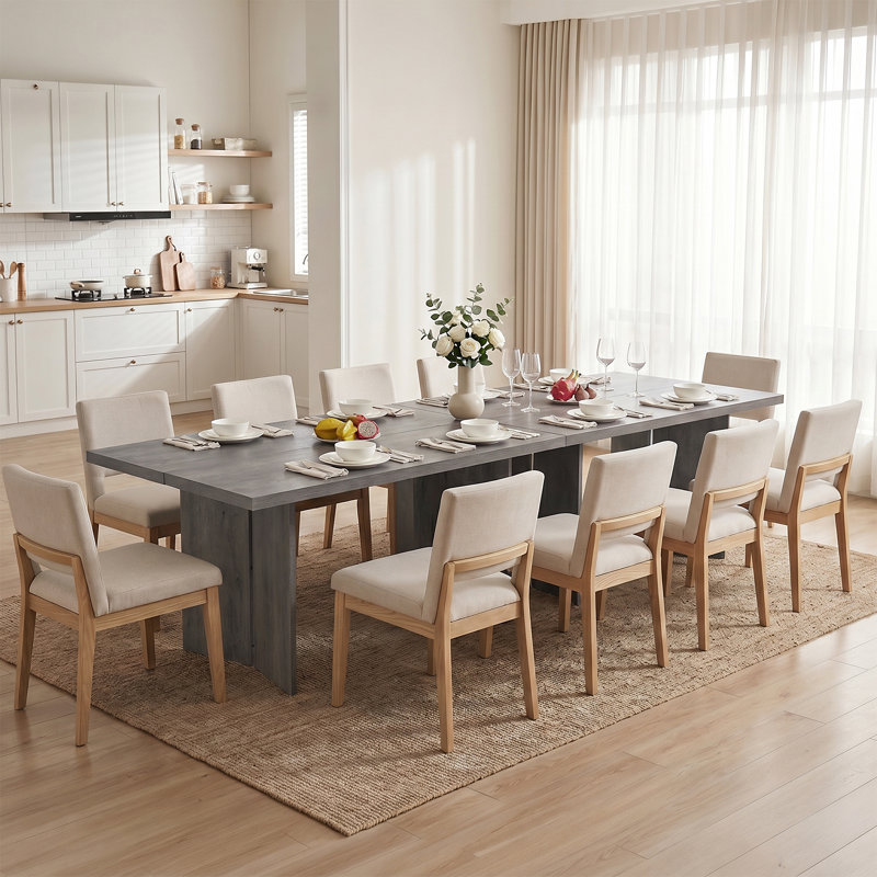 Table à manger rectangulaire en bois Alyria 70,87 po pour 8 personnes, Gris, H 29,5 po x l 70,87 po x P 31,5 po
