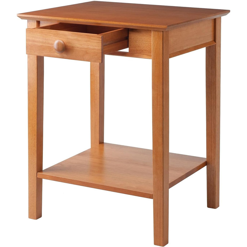 Solid Beech Wood Printer And End Table With Drawer And Lower Shelf, Classic Design For Home Or Office