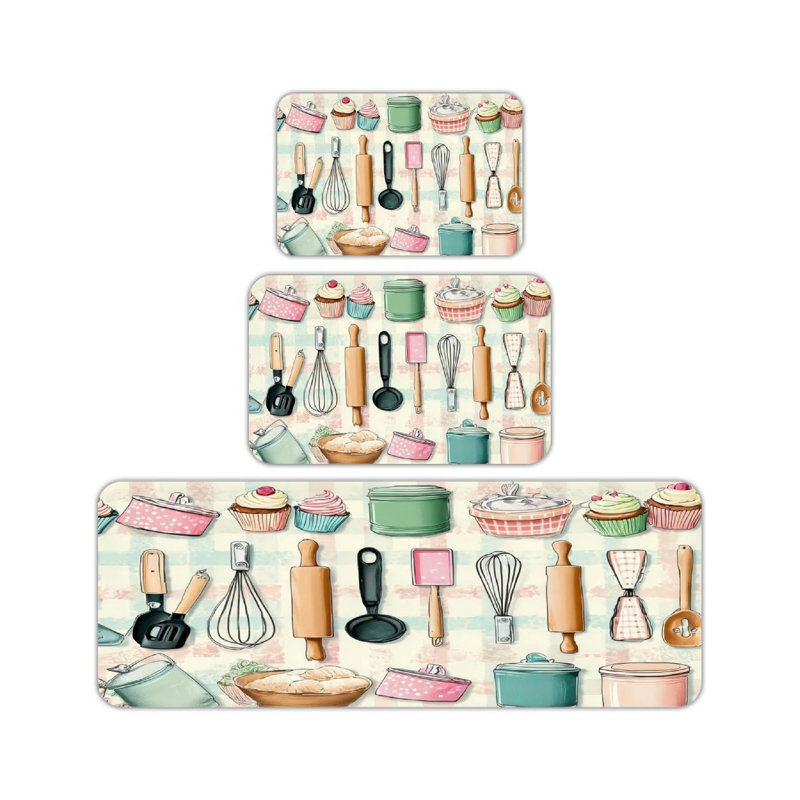 Tapis de cuisine 3 pièces pour petits gâteaux, espace de boulangerie pastel