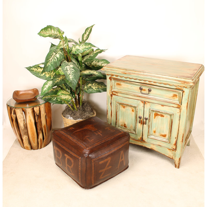 Pouf carré en cuir véritable de 20 po de largeur