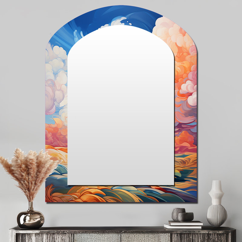 Clouds Skys Canvas VI - miroir asymétrique Clouds, miroir mural unique Peach Arch, impression sur métal, 43 po x 33 po