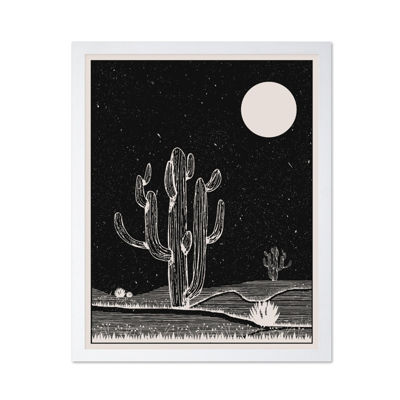 Cactus et lune, Poster, White Framed, 08"H x 10"W