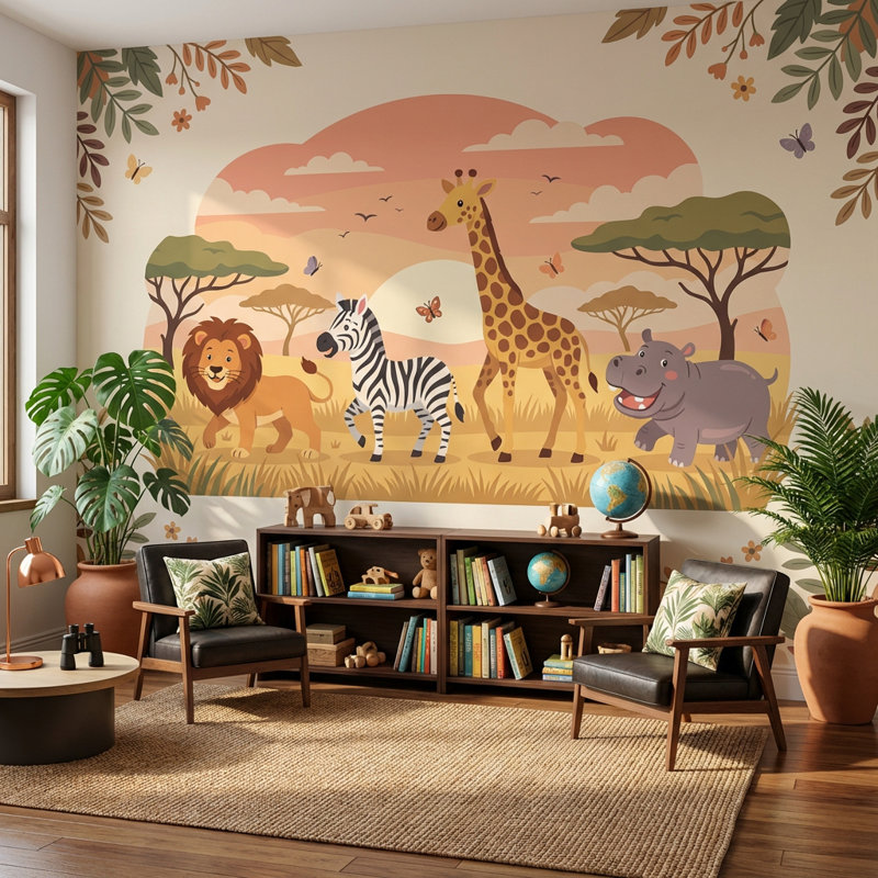 Papier peint animaux Safari, 120"x96", Peler et coller