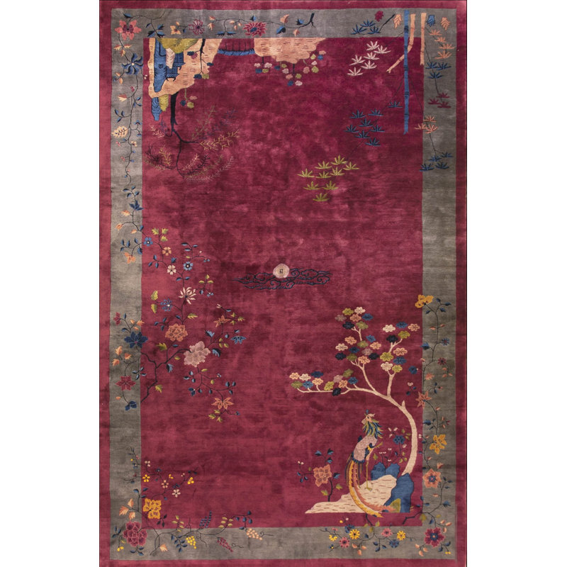 Hand Knotted Wool Area Rug in Pink