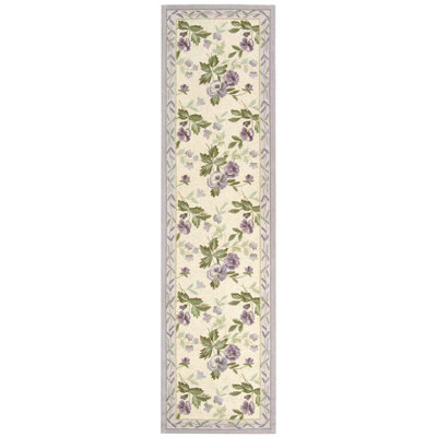 Hollander Floral Hand Hooked Wool Ivory Area Rug