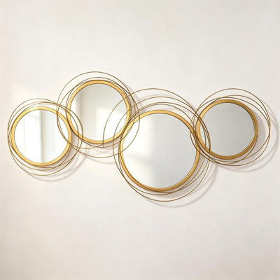107cm Gold Metal Wall Art Mirror, Four-Part Circle Design, Modern Decorative Sculpture for Living Room, Hallway and Bedroom