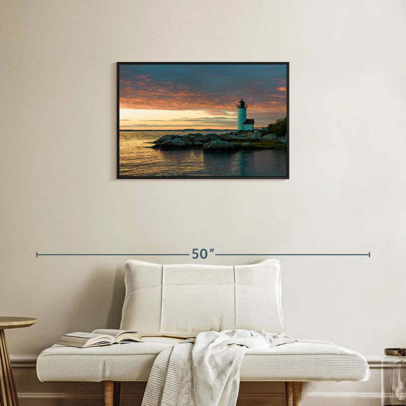 Coucher de soleil sur le phare d'Annisquam, Cadre flottant noir, 31 po x 21 po