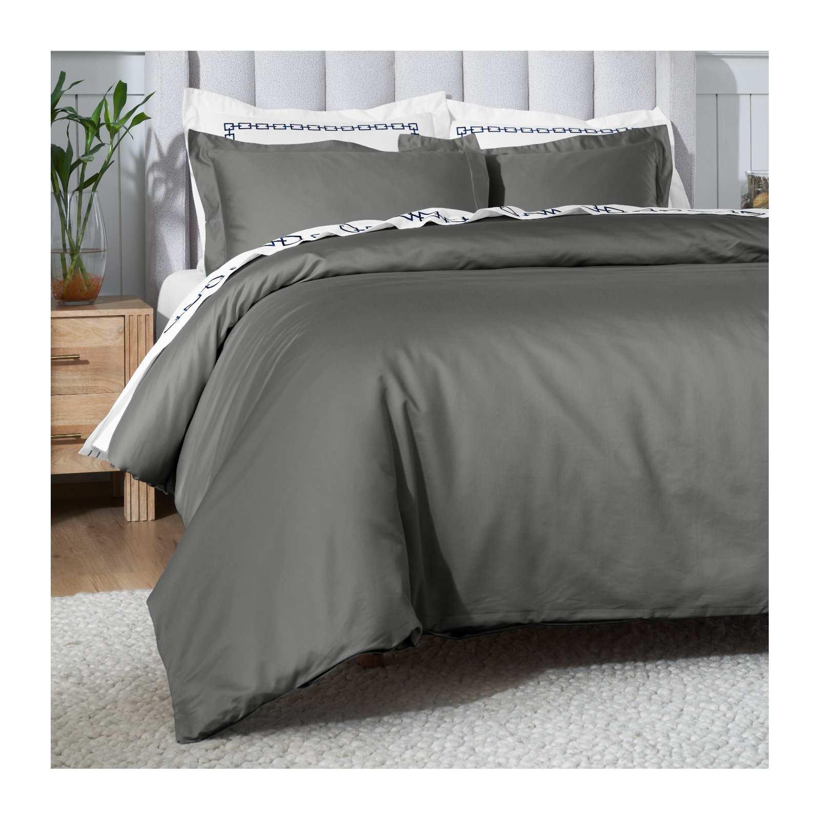 Duvet Cover Set, Gray, Full/Queen Duvet Cover + 2 Pillow Sham