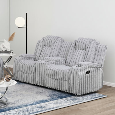 Light Gray Comfortable 3-Piece Living Room Furniture Set Made Of Premium Corduroy Fabric, Including A Loveseat, Chaise Lounge And Cup Holders.