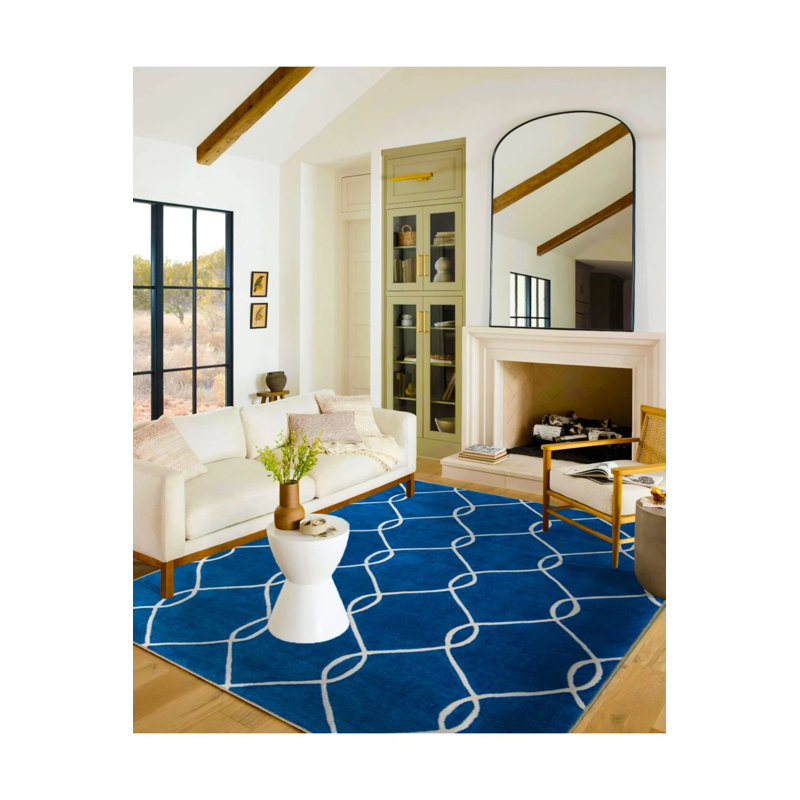 Tapis décoratif à rayures géométriques bleu foncé et tapis lavable, Rectangle 2 pi 4 po x 4 pi
