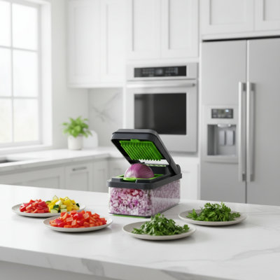 12-in-1 Multifunctional Vegetable Chopper 7 Blades with Container Cheese Grater Green Grey Kitchen Gadget Home Essential