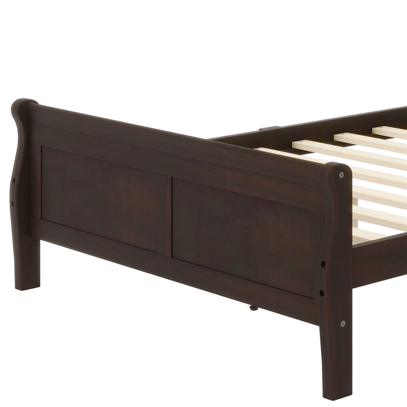 Lit plateforme en bois Marian avec tête de lit et support à lattes en bois, cadre de lit avec tête de lit , Double, Espresso