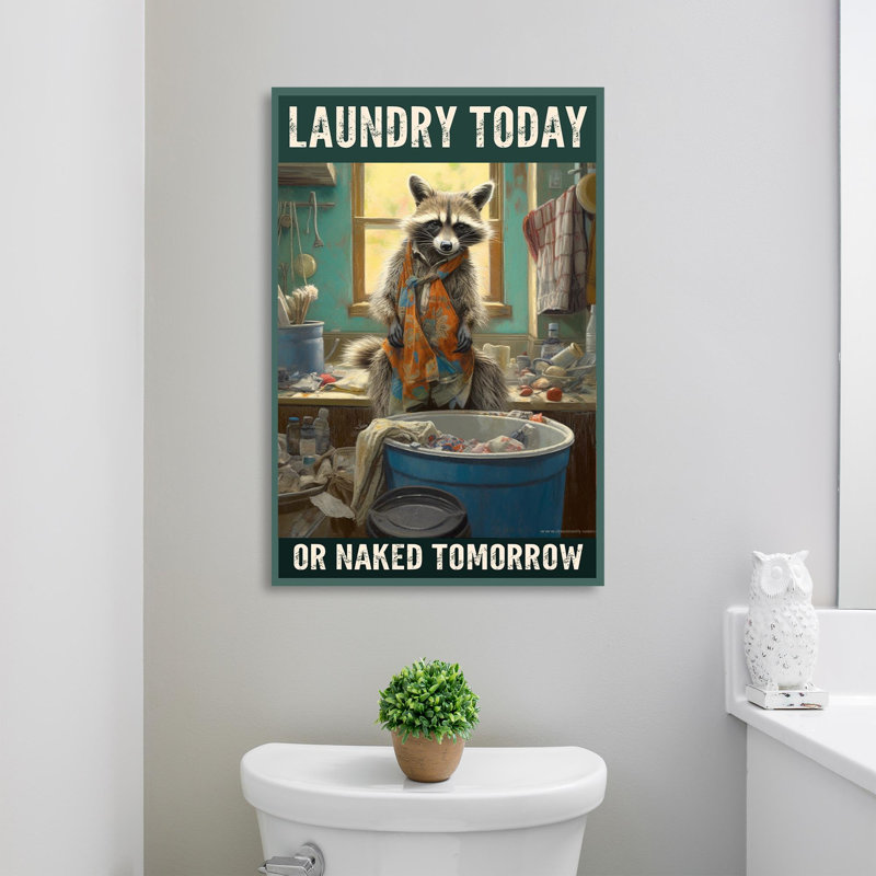 «Raccoon Laundry Today», reproduction d'art rectangulaire sur toile tendue, H 36 po x l 24 po x P 1,25 po