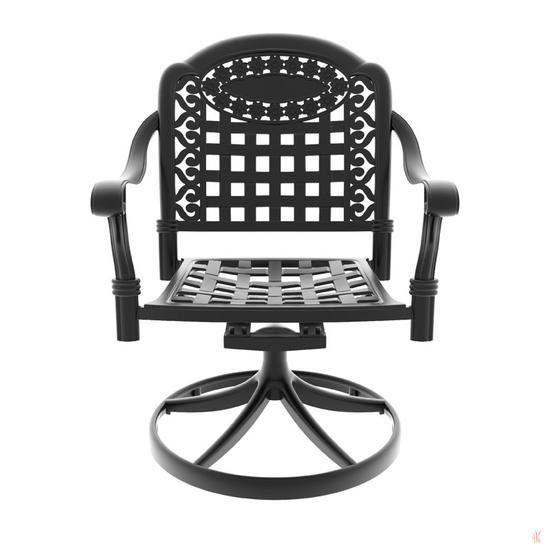 L'ensemble de salle à manger en fonte d'aluminium toutes saisons comprend des chaises pivotantes, des chaises de salle à manger et une table rectangulaire avec cadre noir