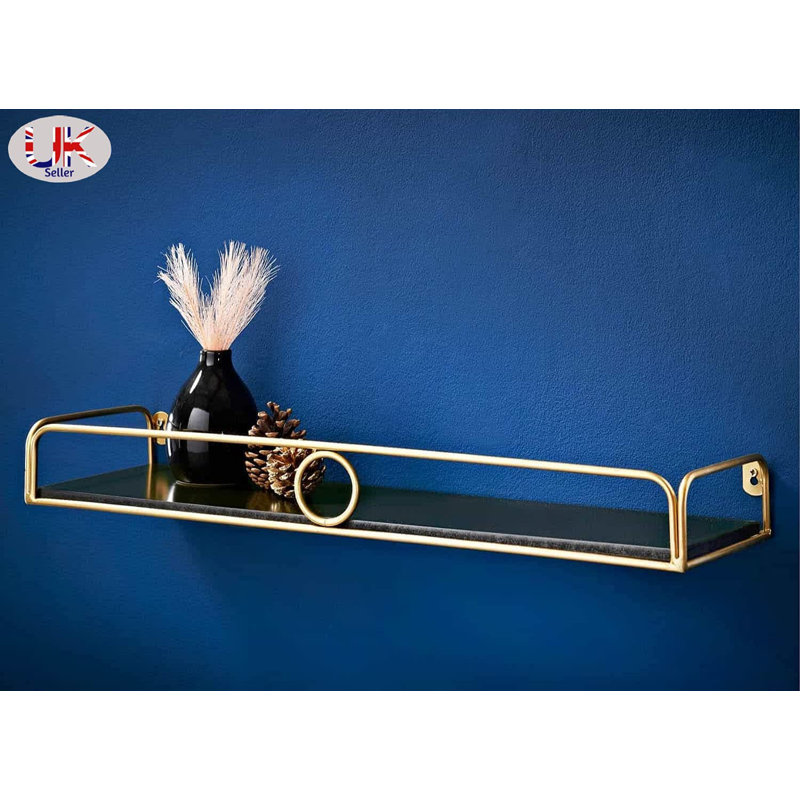 Columbiana Floating Shelf, 6.8cm H x 30cm W x 18cm D, Black/Gold