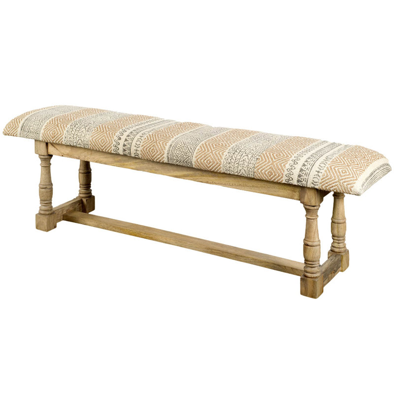 Hortense Upholstered Bench, Brown/Beige/ Striped