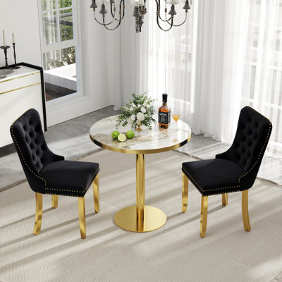 Ensemble de table de salle à manger 3 pièces, table de salle à manger moderne et transparente avec chaise de salle à manger en velours capitonné
